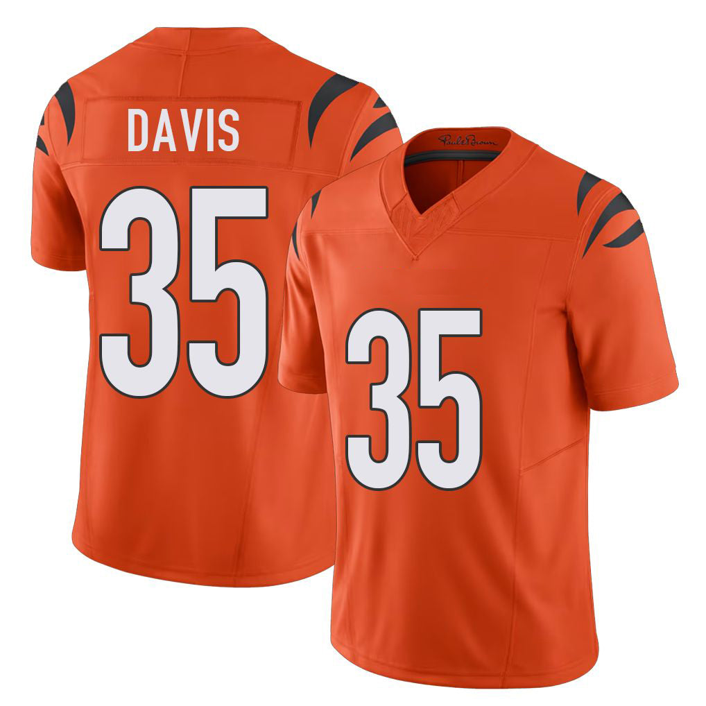 Cincinnati #35 Davis Player Football V Neck Short Sleeve Orange Jersey Jalen For Men Youth Women Gift