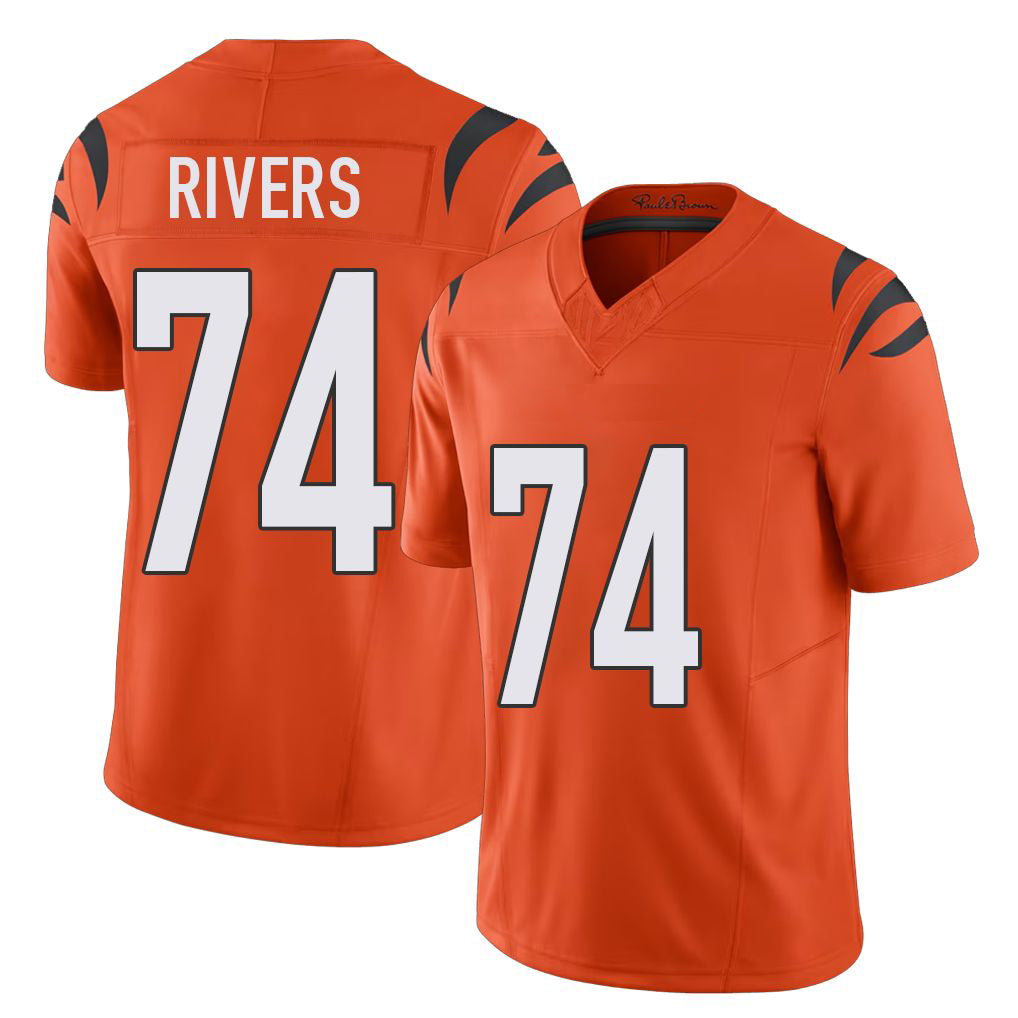 Cincinnati #74 Rivers Player Football V Neck Short Sleeve Orange Jersey Jalen For Men Youth Women Gift