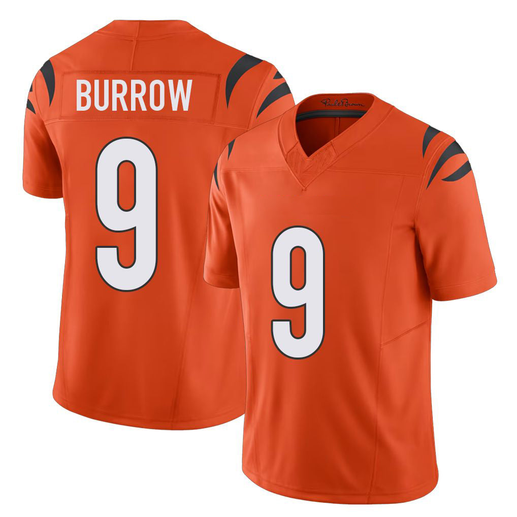Cincinnati #9 Burrow Player Football V Neck Short Sleeve Orange Jersey Joe For Men Youth Women Gift