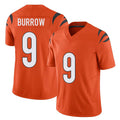 Cincinnati #9 Burrow Player Football V Neck Short Sleeve Orange Jersey Joe For Men Youth Women Gift