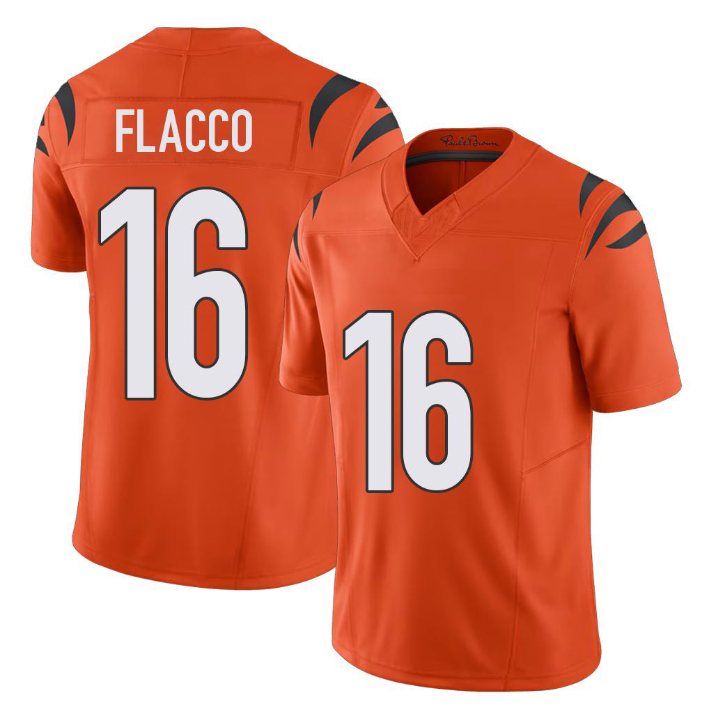 Cincinnati #16 Flacco Player Football V Neck Short Sleeve Orange Jersey Joe For Men Youth Women Gift