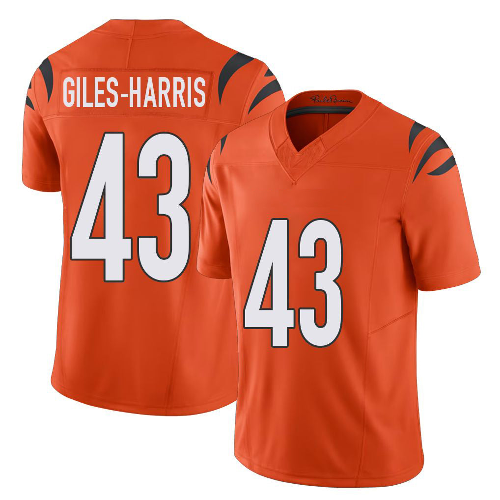 Cincinnati #43 Giles-Harris Player Football V Neck Short Sleeve Orange Jersey Joe For Men Youth Women Gift