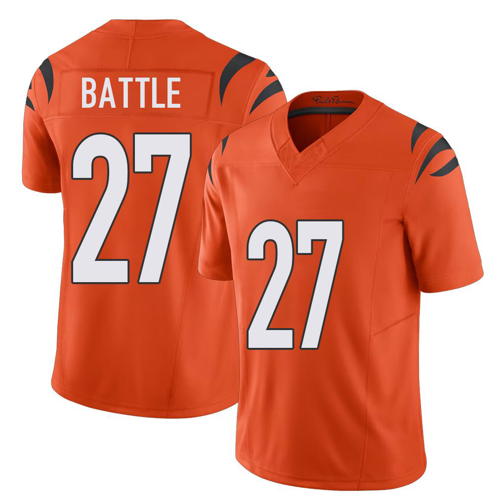 Cincinnati #27 Battle Player Football V Neck Short Sleeve Orange Jersey Jordan For Men Youth Women Gift
