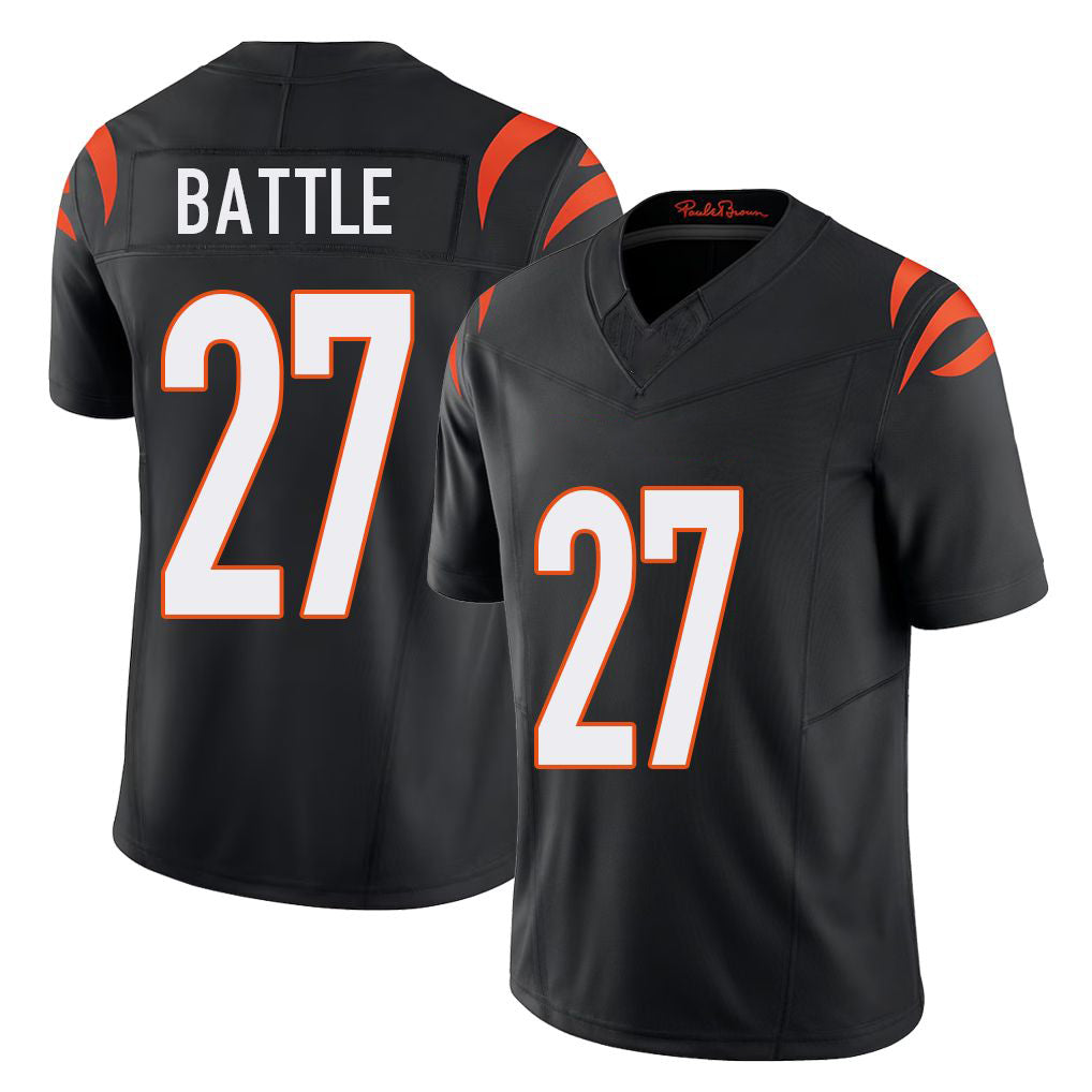 Cincinnati #27 Battle Player Football V Neck Short Sleeve black Jersey Jordan For Men Youth Women Gift