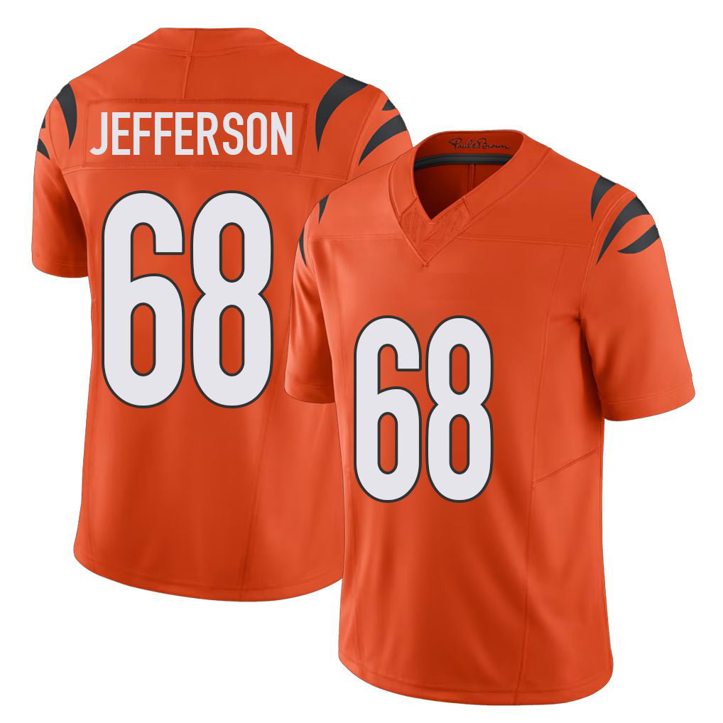 Cincinnati #68 Jefferson Player Football V Neck Short Sleeve Orange Jersey Jordan For Men Youth Women Gift