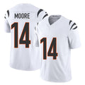 Cincinnati #14 Moore Player Football V Neck Short Sleeve White Jersey Jordan For Men Youth Women Gift