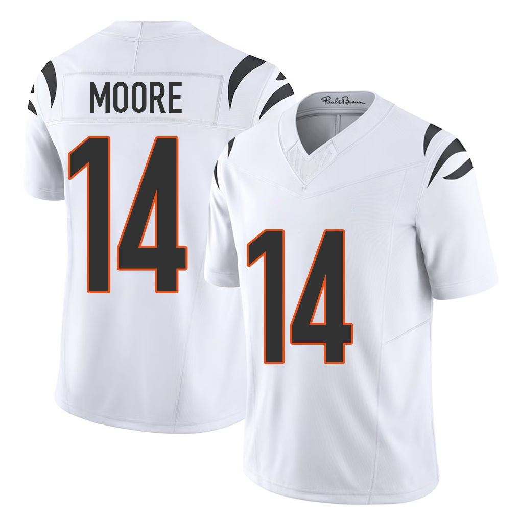 Cincinnati #14 Moore Player Football V Neck Short Sleeve White Jersey Jordan For Men Youth Women Gift