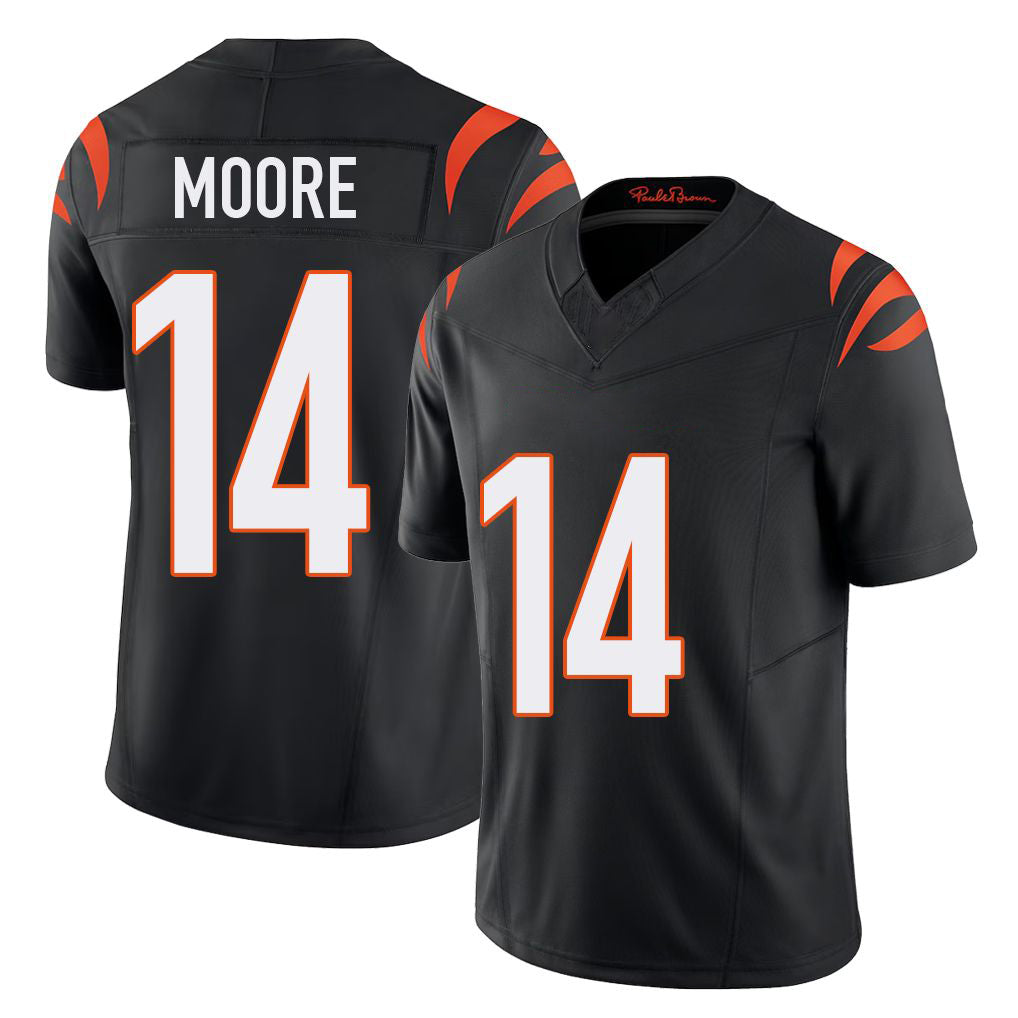 Cincinnati #14 Moore Player Football V Neck Short Sleeve black Jersey Jordan For Men Youth Women Gift