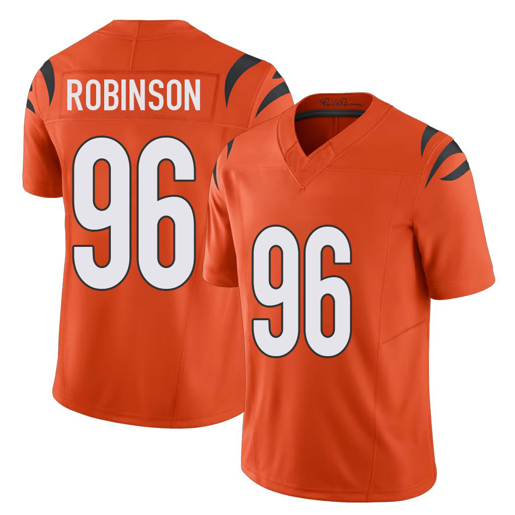 Cincinnati #96 Robinson Player Football V Neck Short Sleeve Orange Jersey Landon For Men Youth Women Gift