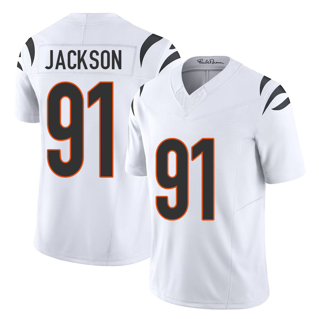 Cincinnati #91 Jackson Player Football V Neck Short Sleeve White Jersey McKinnley For Men Youth Women Gift