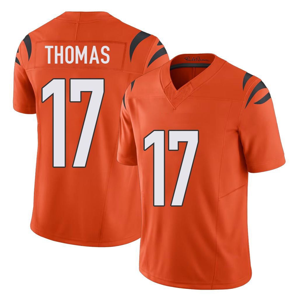 Cincinnati #17 Thomas Player Football V Neck Short Sleeve Orange Jersey Noah For Men Youth Women Gift