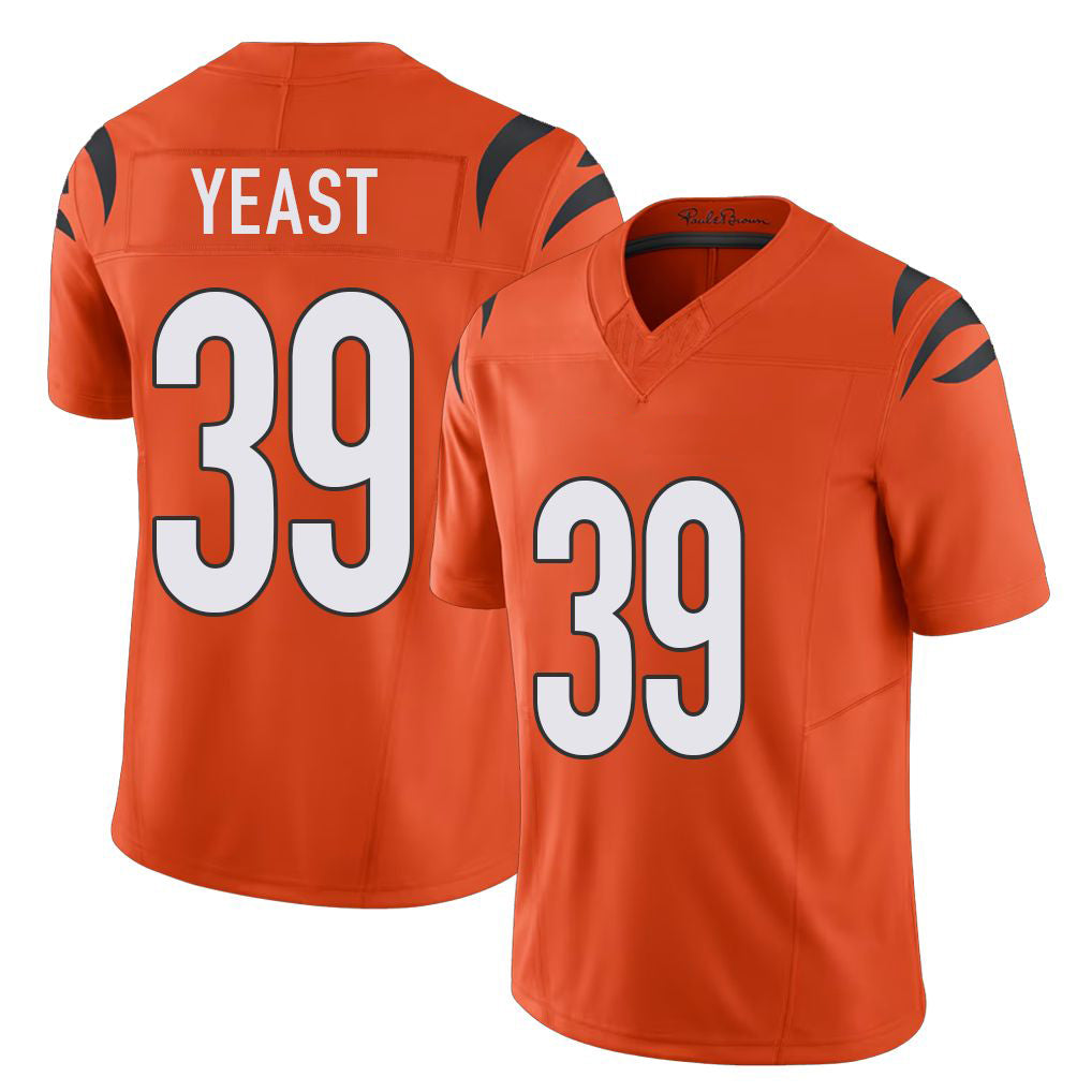 Cincinnati #39 Yeast Player Football V Neck Short Sleeve Orange Jersey Russ For Men Youth Women Gift