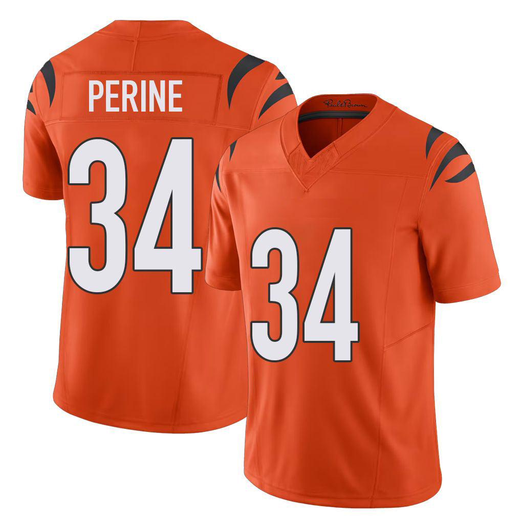 Cincinnati #34 Perine Player Football V Neck Short Sleeve Orange Jersey Samaje For Men Youth Women Gift