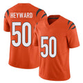 Cincinnati #50 Heyward Player Football V Neck Short Sleeve Orange Jersey Shaka For Men Youth Women Gift