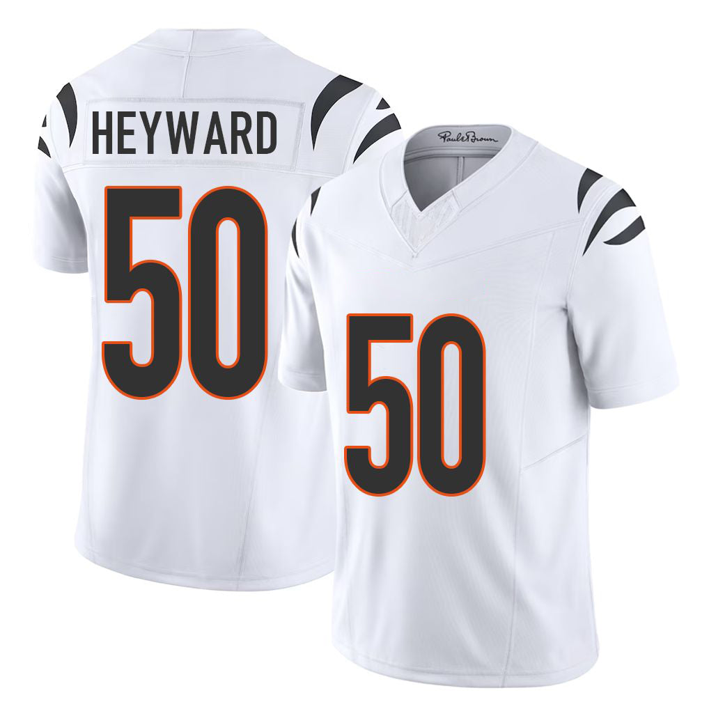 Cincinnati #50 Heyward Player Football V Neck Short Sleeve White Jersey Shaka For Men Youth Women Gift