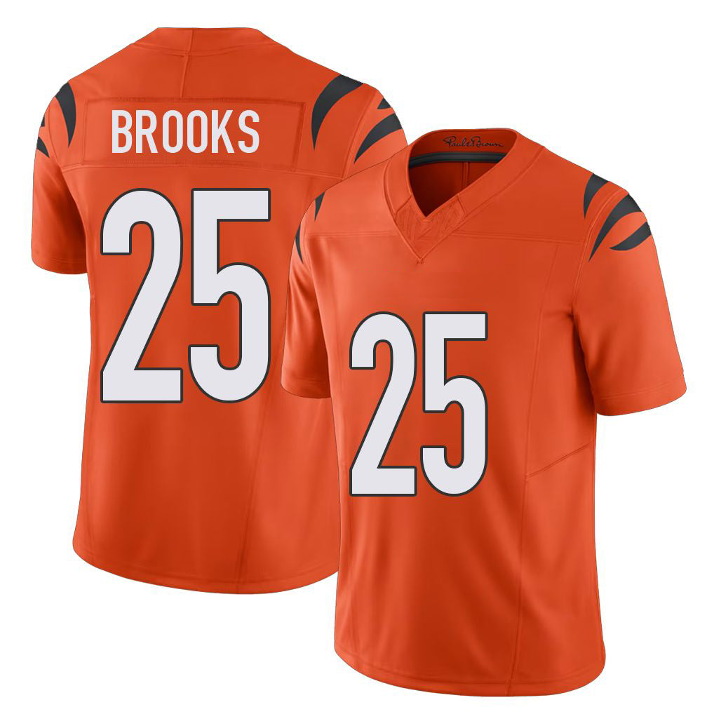 Cincinnati #25 Brooks Player Football V Neck Short Sleeve Orange Jersey Tahj For Men Youth Women Gift
