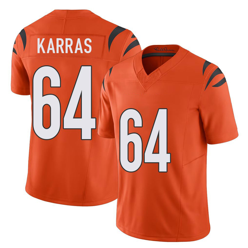 Cincinnati #64 Karras Player Football V Neck Short Sleeve Orange Jersey Ted For Men Youth Women Gift
