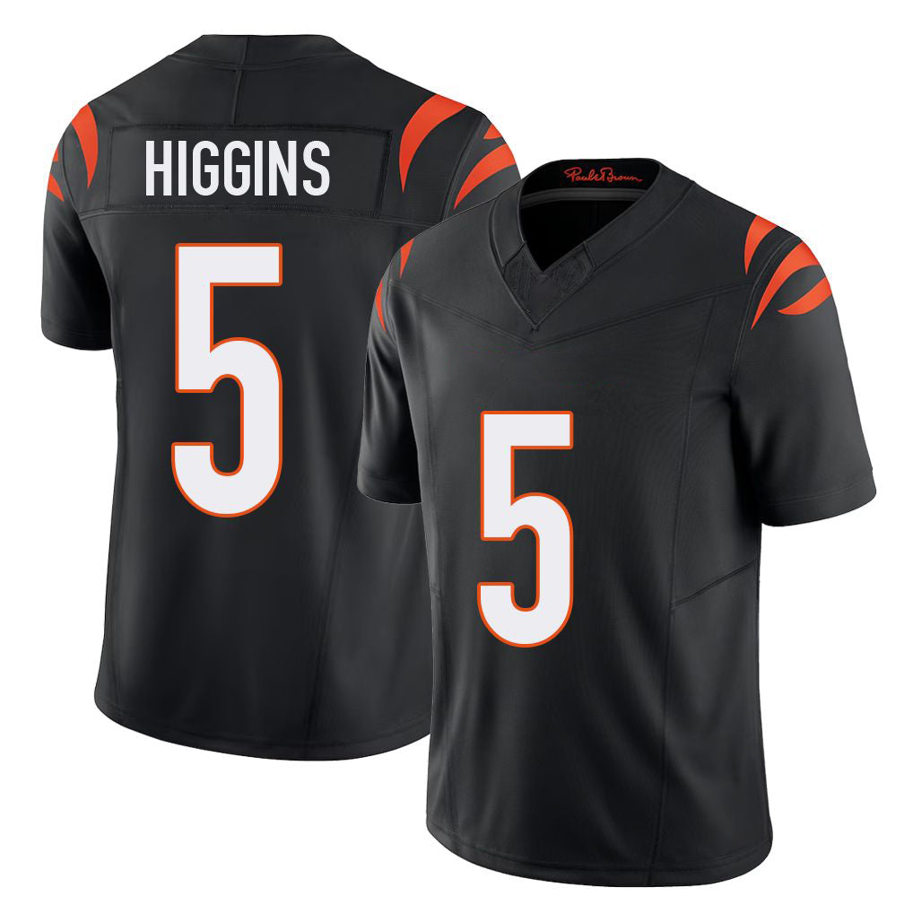 Cincinnati #5 Higgins Player Football V Neck Short Sleeve black Jersey Tee For Men Youth Women Gift