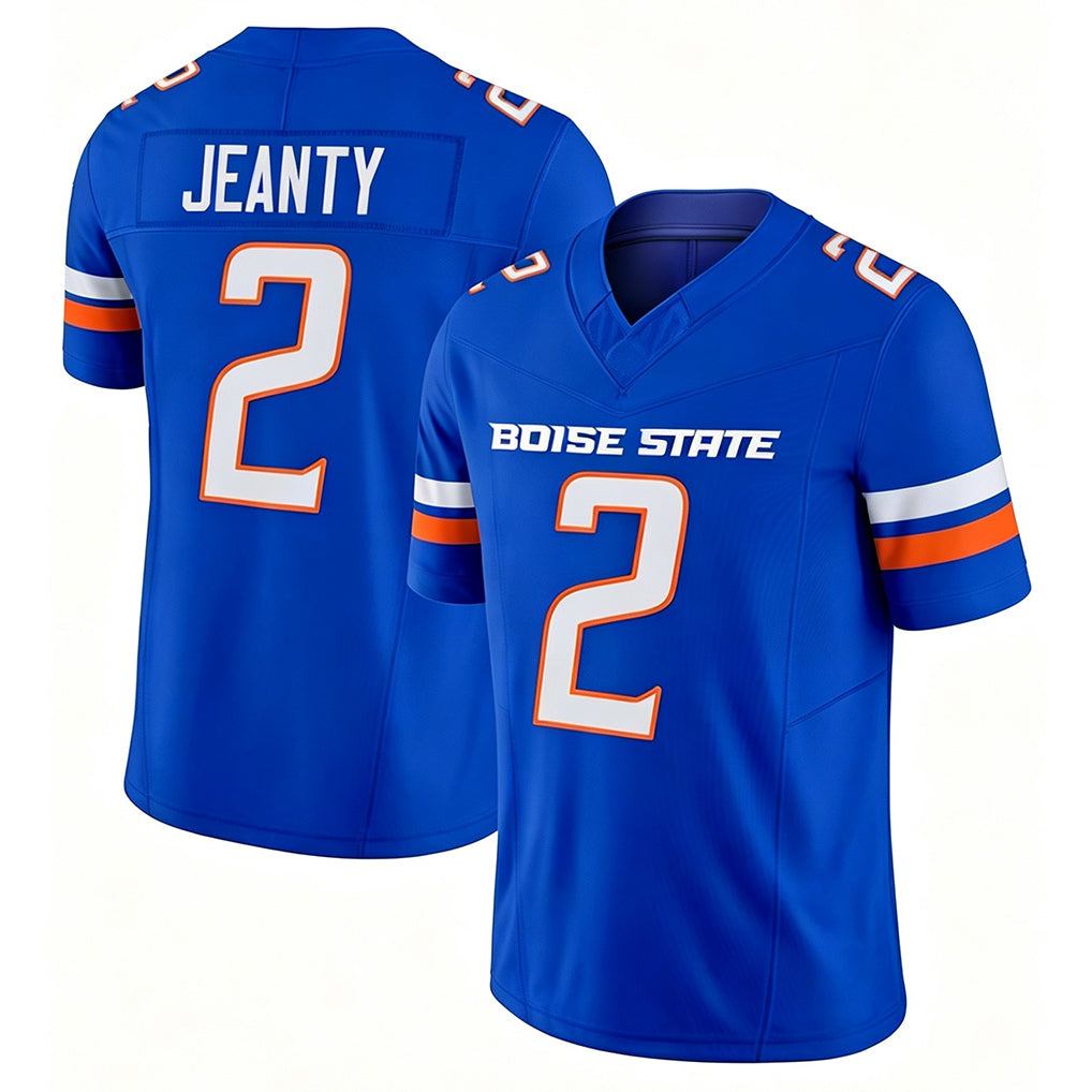 Boise St. #2 Jeanty Player College Football V Neck Short Sleeve Royal Jersey Ashton For Men Youth Women