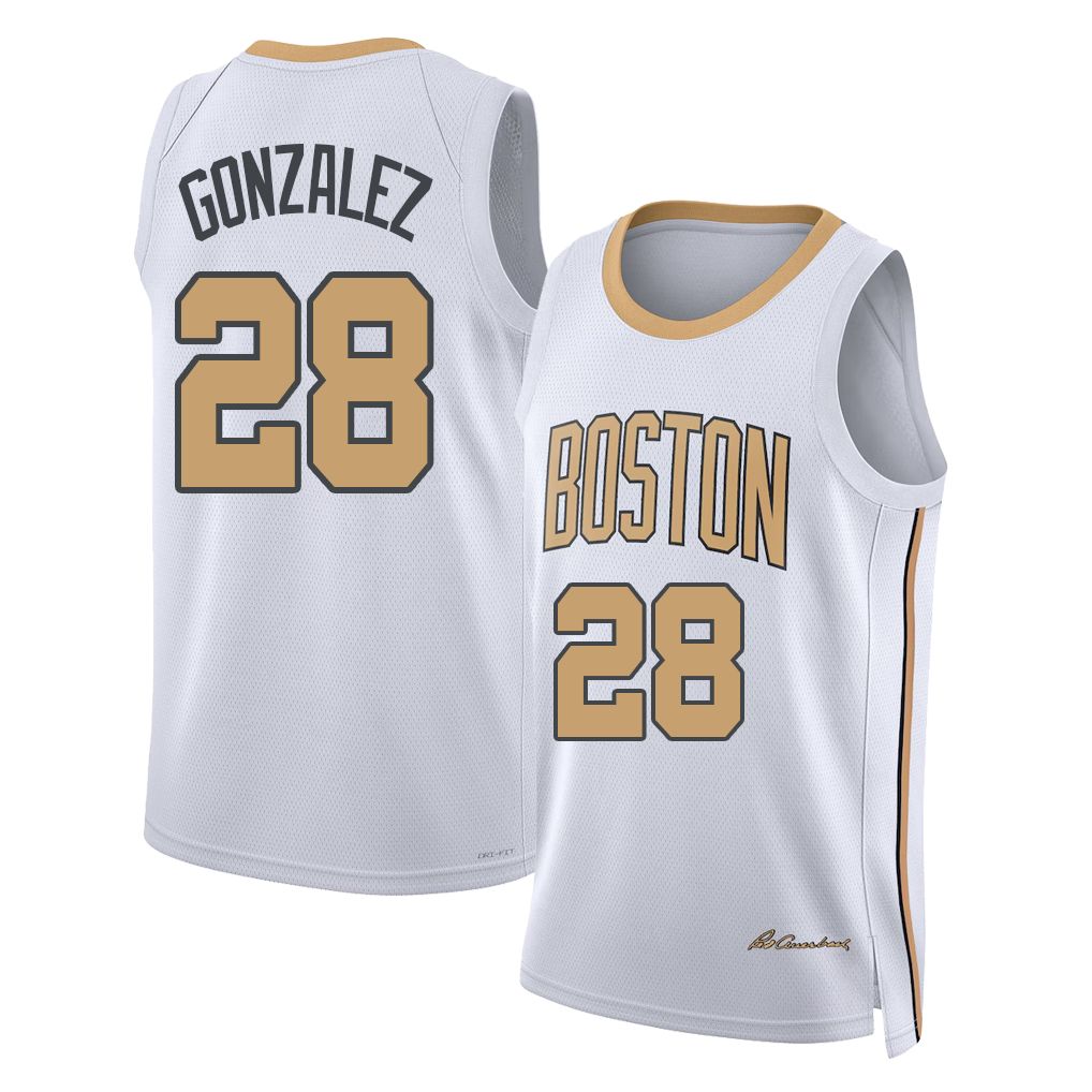 Boston #28 Gonzalez Player Basketball Sleeveless White Jersey Hugo For Adult Youth