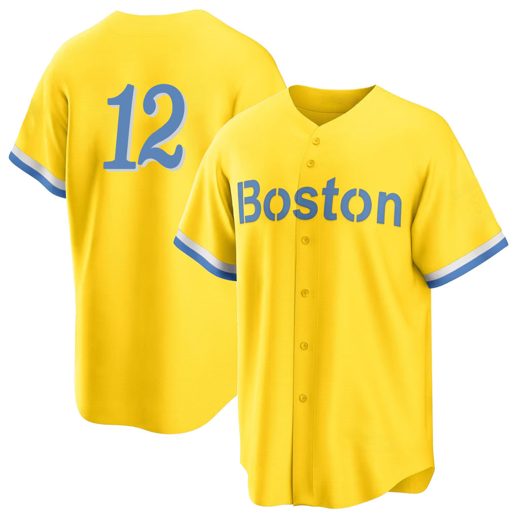 Boston #12 Wong Player Baseball Short Sleeve Gold Jersey Connor For Men Women Youth Gift