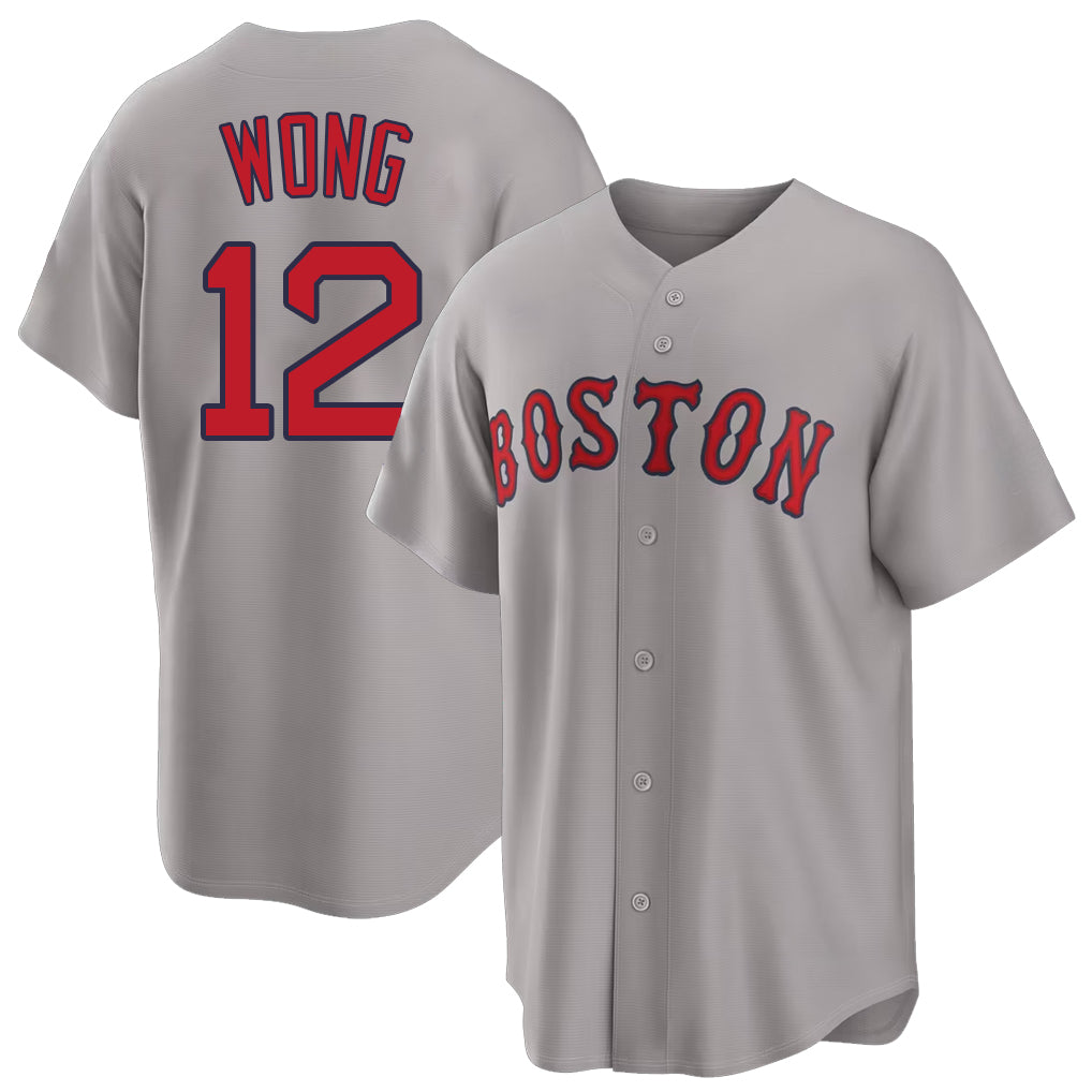 Boston #12 Wong Player Baseball Short Sleeve Gray Jersey Connor For Men Women Youth Gift