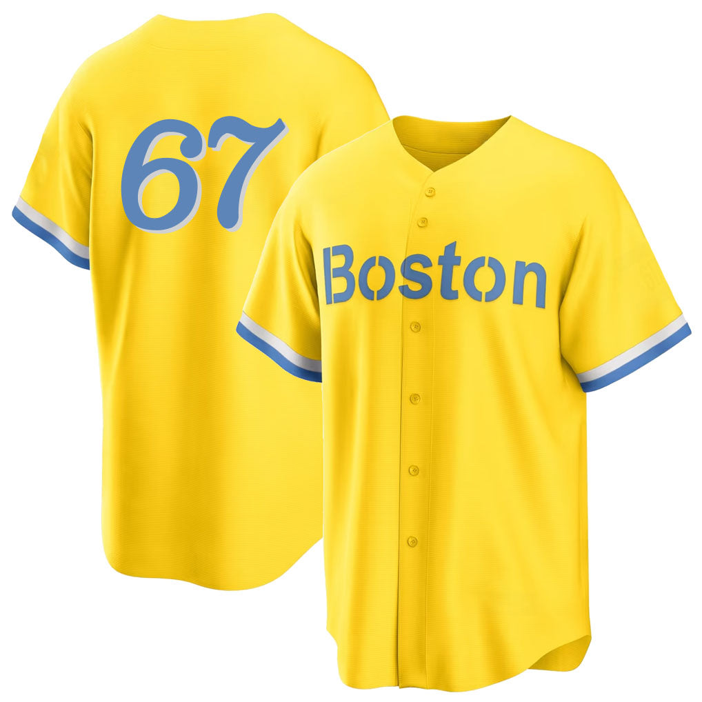 Boston #67 Miller Player Baseball Short Sleeve Gold Jersey Erik For Men Women Youth Gift