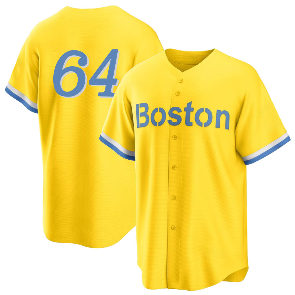 Boston #64 Bennett Player Baseball Short Sleeve Gold Jersey Jake For Men Women Youth Gift