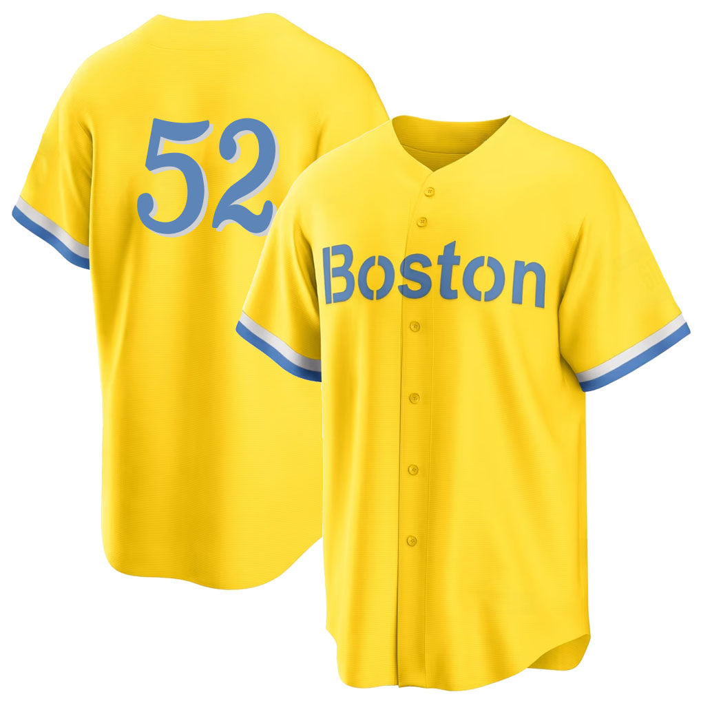 Boston #52 Abreu Player Baseball Short Sleeve Gold Jersey Wilyer For Men Women Youth Gift