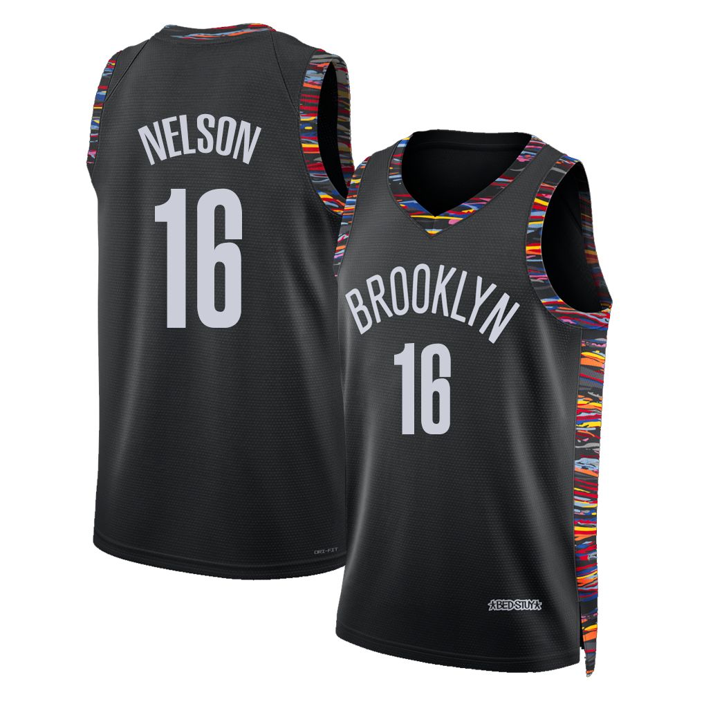 Brooklyn #16 Nelson Player Basketball Sleeveless Black Jersey Grant For Adult Youth