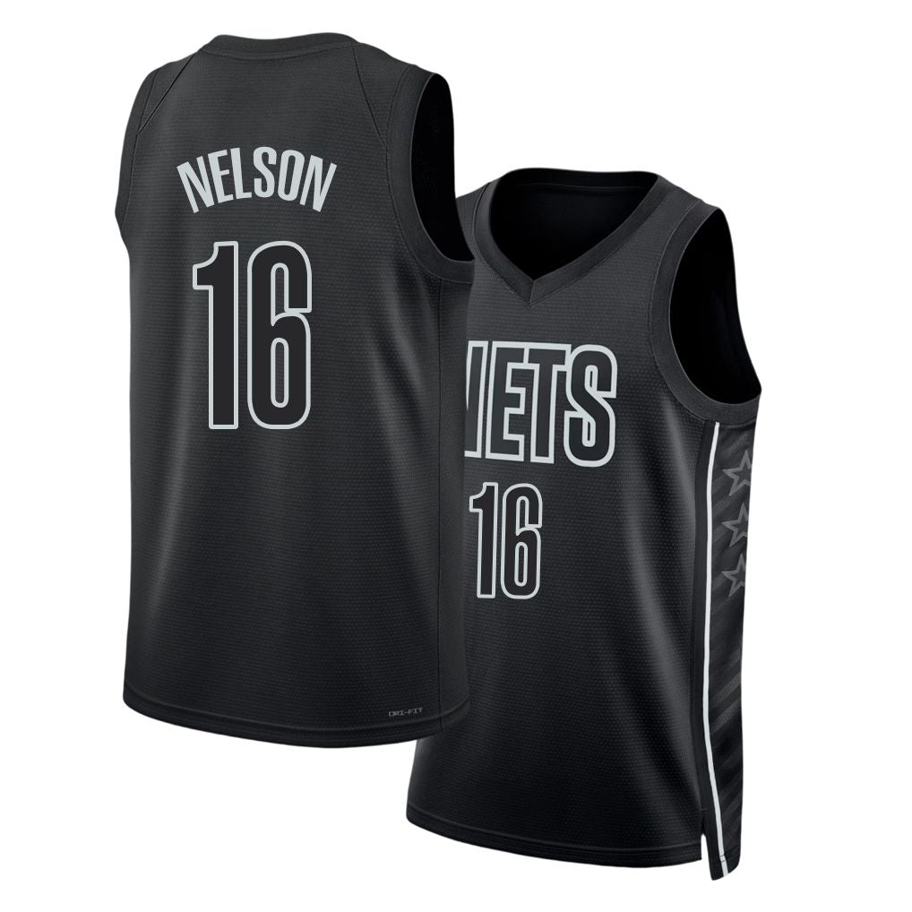 Brooklyn #16 Nelson Player Basketball Sleeveless Black Jersey Grant For Adult Youth