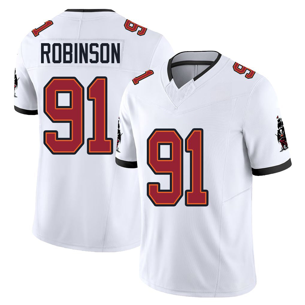 Tampa Bay #91 Robinson Player Football V Neck Short Sleeve Jersey White A'Shawn For Men Youth Women Gift