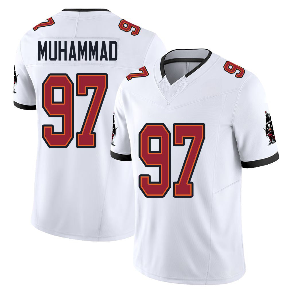 Tampa Bay #97 Muhammad Player Football V Neck Short Sleeve Jersey White Al-Quadin For Men Youth Women Gift