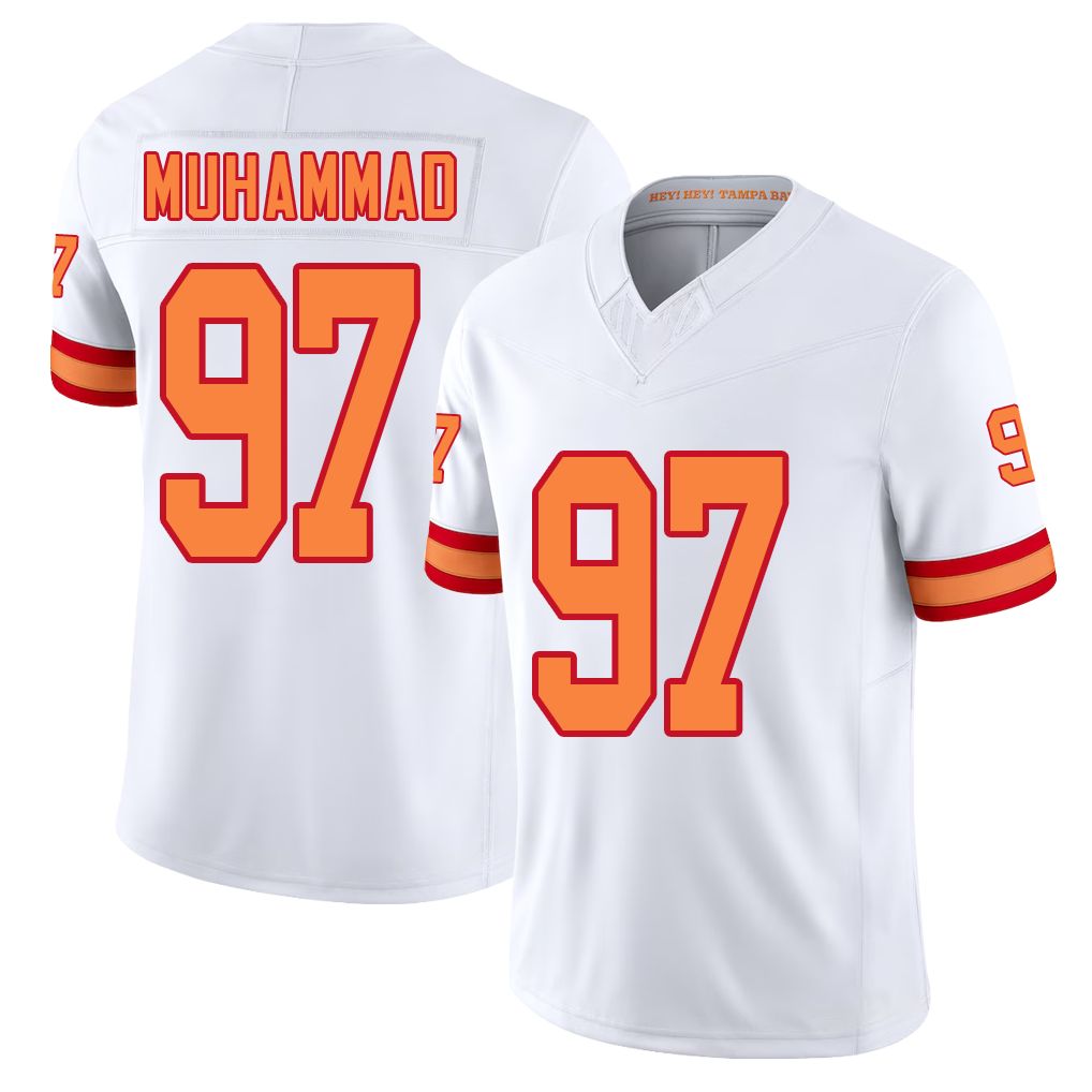 Tampa Bay #97 Muhammad Player Football V Neck Short Sleeve White Jersey Al-Quadin For Men Youth Women Gift