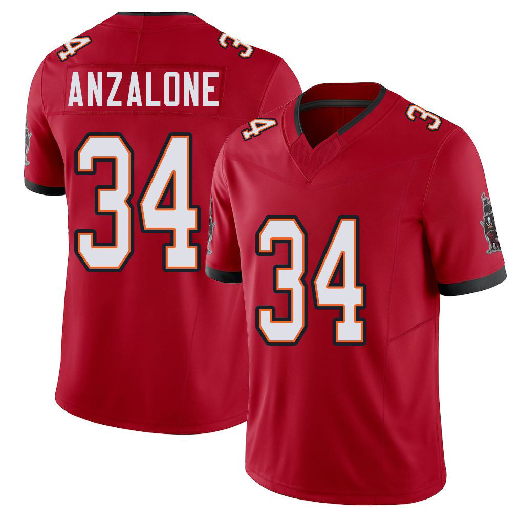 Tampa Bay #34 Anzalone Player Football V Neck Short Sleeve Red Jersey Alex For Men Youth Women Gift