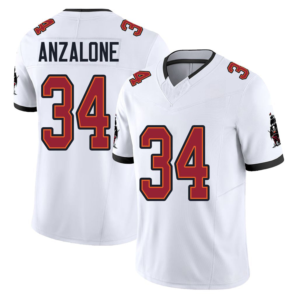 Tampa Bay #34 Anzalone Player Football V Neck Short Sleeve Jersey White Alex For Men Youth Women Gift