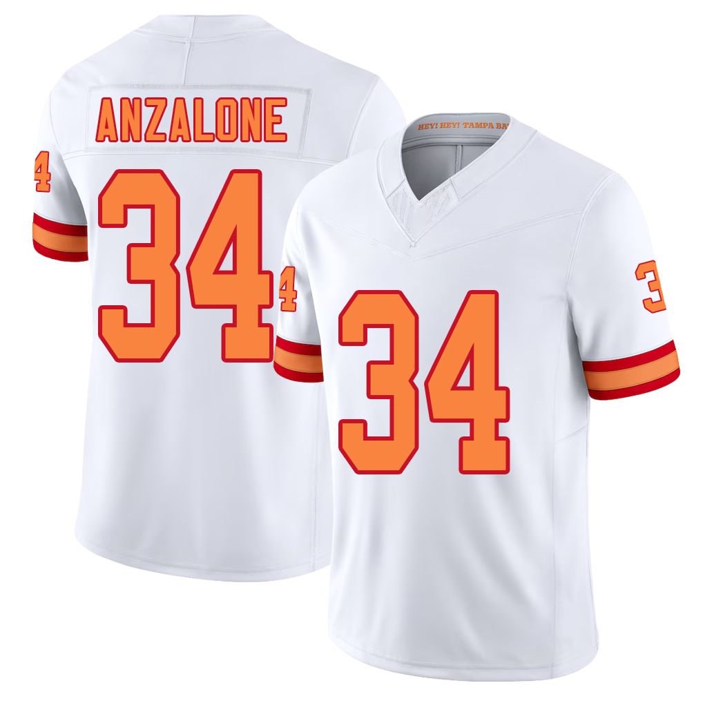 Tampa Bay #34 Anzalone Player Football V Neck Short Sleeve White Jersey Alex For Men Youth Women Gift