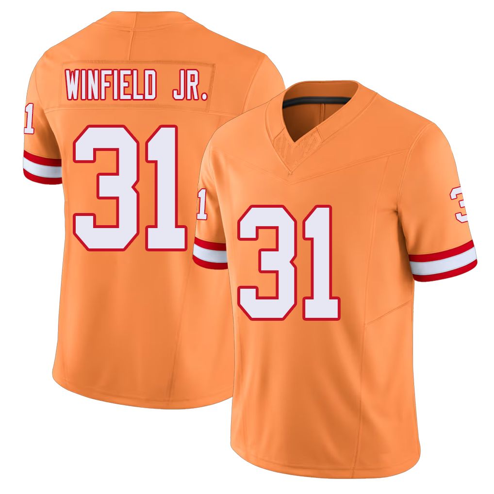 Tampa Bay #31 Winfield Jr. Player Football V Neck Short Sleeve Orange Jersey Antoine For Men Youth Women Gift