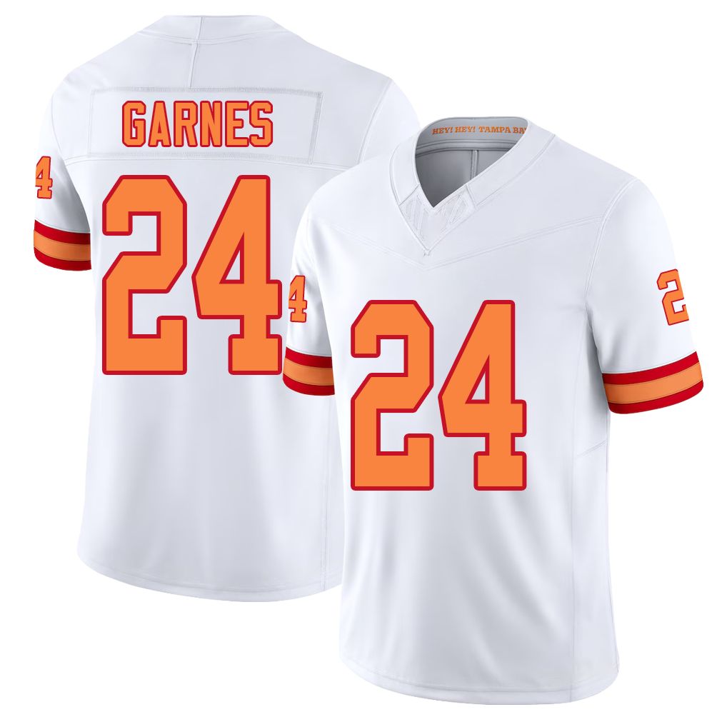 Tampa Bay #24 Garnes Player Football V Neck Short Sleeve White Jersey Ayden For Men Youth Women Gift