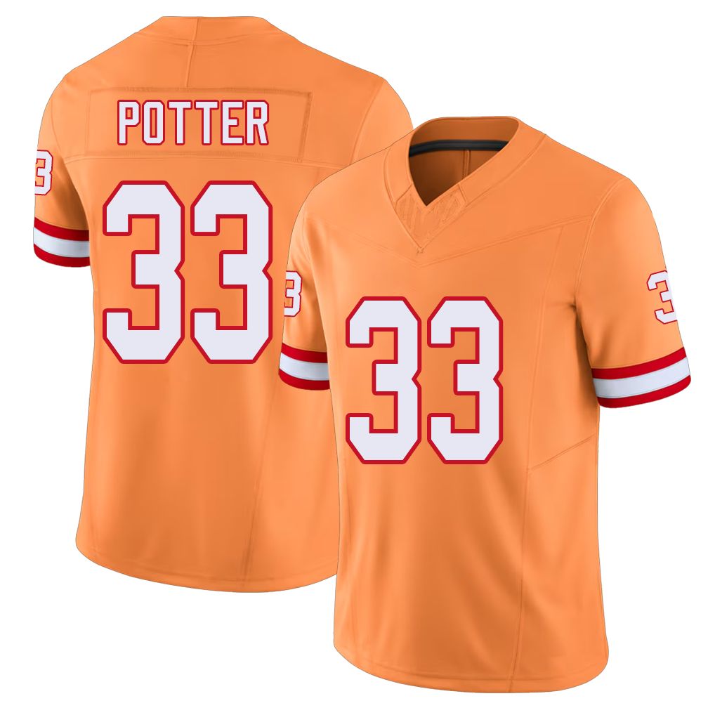 Tampa Bay #33 Potter Player Football V Neck Short Sleeve Orange Jersey B.T. For Men Youth Women Gift