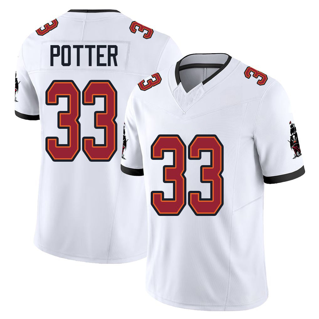Tampa Bay #33 Potter Player Football V Neck Short Sleeve Jersey White B.T. For Men Youth Women Gift