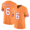 Tampa Bay #6 Mayfield Player Football V Neck Short Sleeve Orange Jersey Baker For Men Youth Women Gift