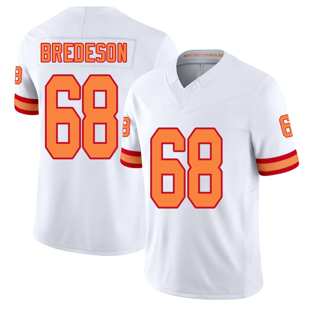 Tampa Bay #68 Bredeson Player Football V Neck Short Sleeve White Jersey Ben For Men Youth Women Gift