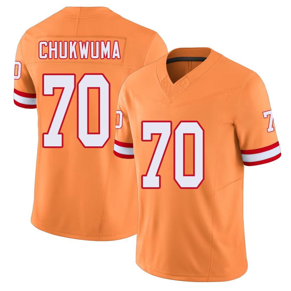 Tampa Bay #70 Chukwuma Player Football V Neck Short Sleeve Orange Jersey Benjamin For Men Youth Women Gift