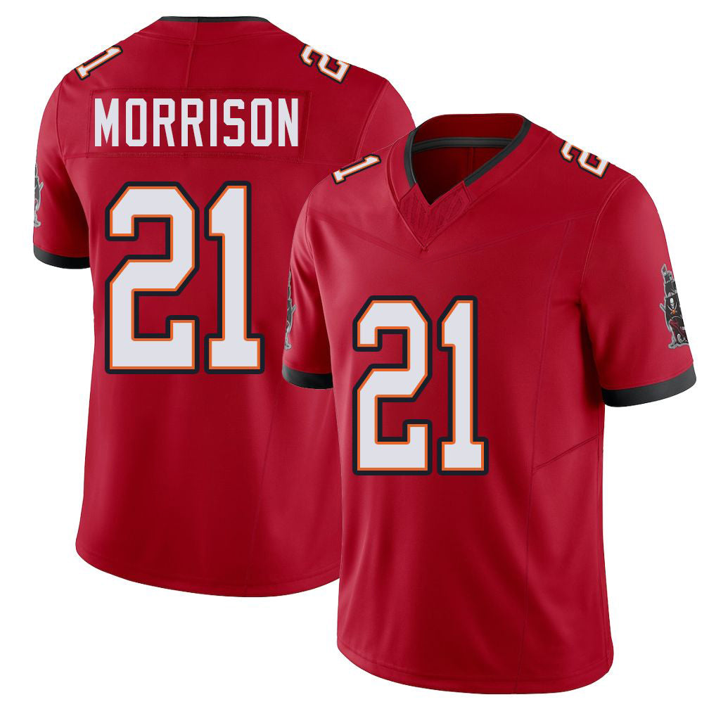 Tampa Bay #21 Morrison Player Football V Neck Short Sleeve Red Jersey Benjamin For Men Youth Women Gift