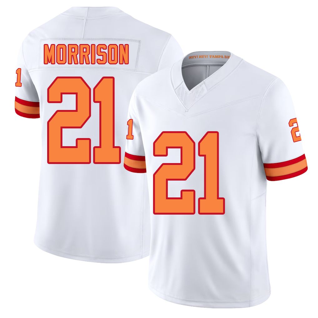 Tampa Bay #21 Morrison Player Football V Neck Short Sleeve White Jersey Benjamin For Men Youth Women Gift
