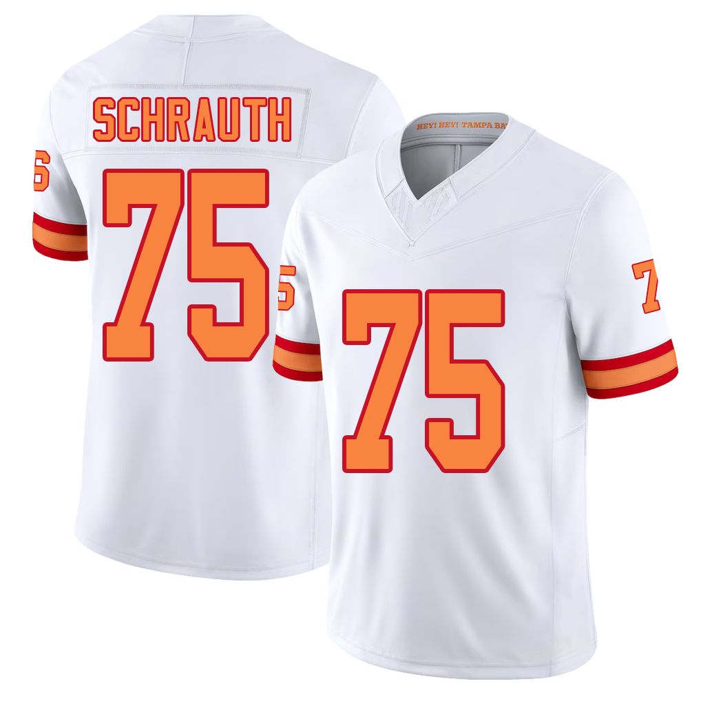 Tampa Bay #75 Schrauth Player Football V Neck Short Sleeve White Jersey Billy For Men Youth Women Gift