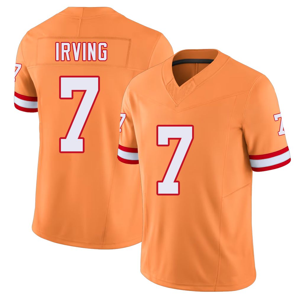 Tampa Bay #7 Irving Player Football V Neck Short Sleeve Orange Jersey Bucky For Men Youth Women Gift