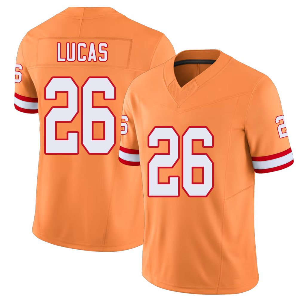 Tampa Bay #26 Lucas Player Football V Neck Short Sleeve Orange Jersey Chase For Men Youth Women Gift