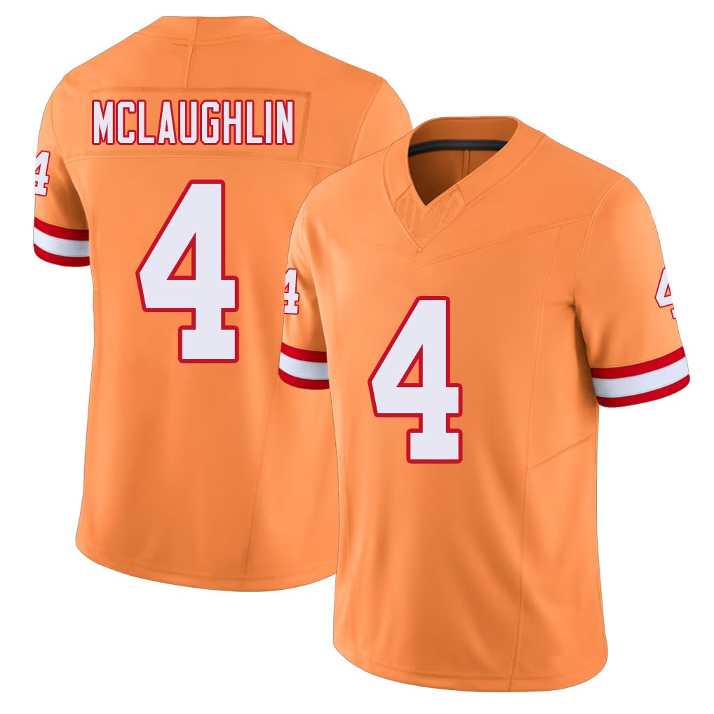 Tampa Bay #4 McLaughlin Player Football V Neck Short Sleeve Orange Jersey Chase For Men Youth Women Gift
